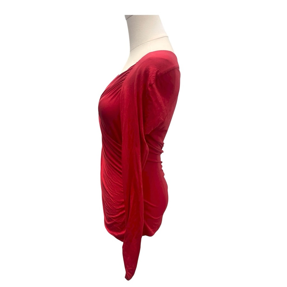 NWT Lafayette 148 Red Long Sleeve Ruched Faux Wrap Blouse V-Neck Sexy Y2K style - Picture 2 of 8